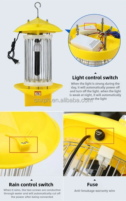 XPH Solar Bug Zapper Lamp Insecticidal Light for Garden Farmland 1-Year Solar Powered Frequency Vibration Kill Mosquitoes