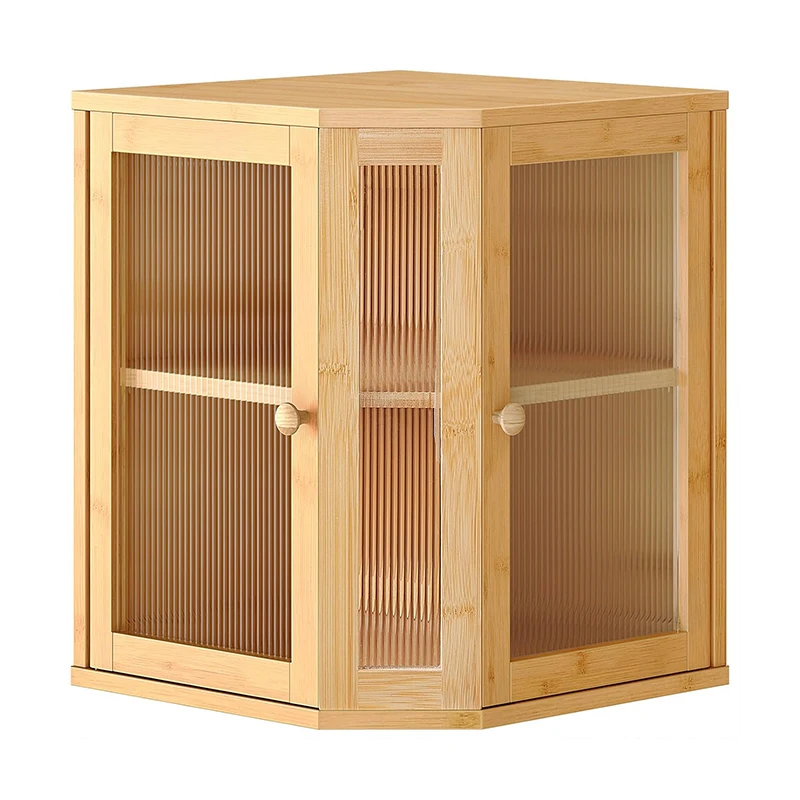 Wholesale Large Capacity Bamboo Corner Bread Box Kitchen Organizer Storage Bin with Windows