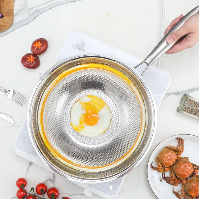Modern Design PFOA-Free 18/10 Stainless Steel Pearl Frying Pan Set Nonstick Deep Pan Glass Cover Healthy Food-Grade Metal for