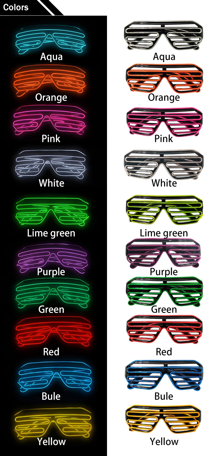 Wholesale Price El Wire Party Sunglasses Colorful LED Lighting Shutter  Glasses Flashing Led Luminous Stage DJ Props 10Pcs/Lot