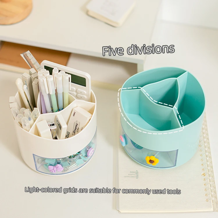 Фабричный Многофункциональный пластиковый офисный Настольный Органайзер на 360 градусов вращающийся держатель ручки с выдвижным ящиком для детей