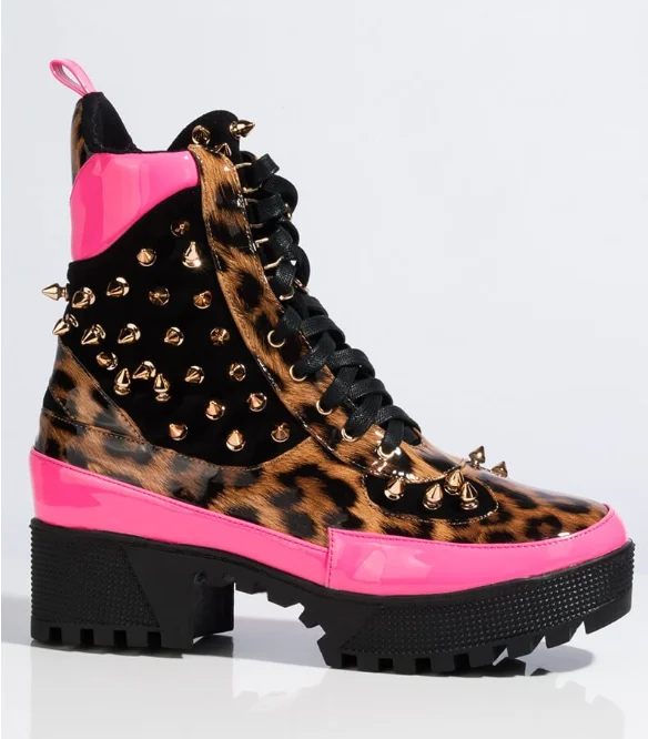 Source 2019 Fashion spikes ladies chunky high heel platform desert boots  women combat boots on m.
