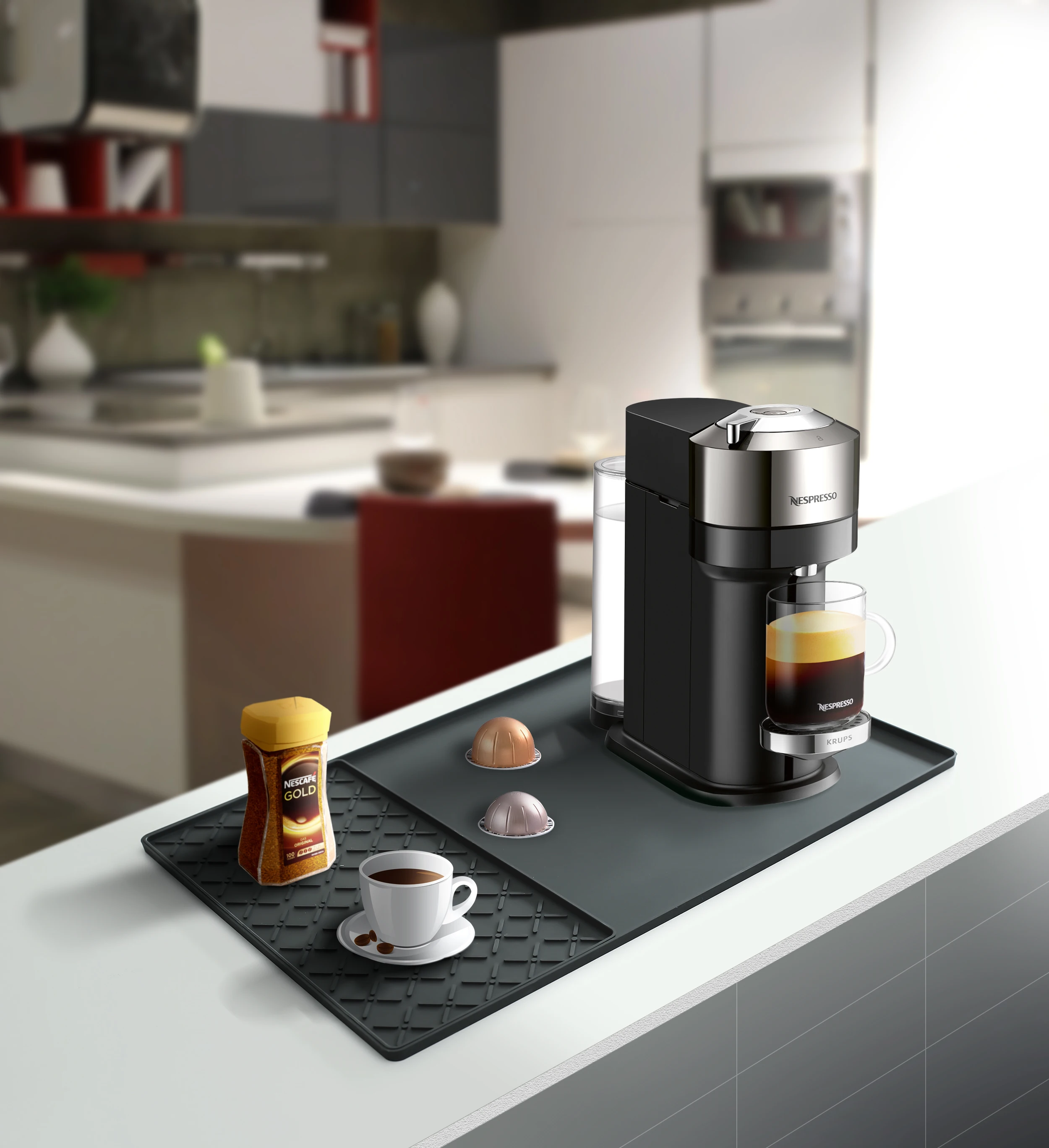 24''x16'' Silicone Coffee Mat Detachable Dish Drying Kitchen Countertop Bar Accessories Coffee Maker Espresso Machine Pot Rack