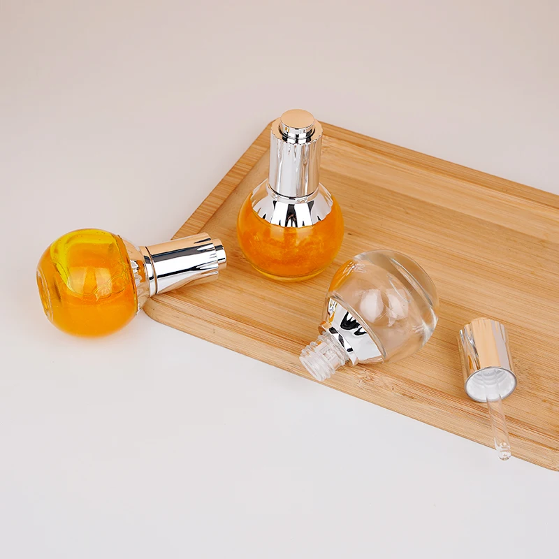 Design Spherical Clear Press Glass Dropper Bottles 30ml Facial Cleanser Skin Care Serum Sunscreen Cream Empty Packaging Polished