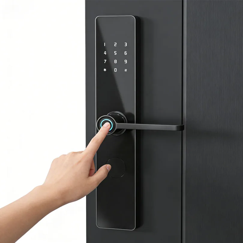 ล็อกอัจฉริยะสำหรับขายส่งแบบกำหนดเอง รองรับ WiFi และการจัดเก็บข้อมูลบนคลาวด์ ปลดล็อกด้วยลายนิ้วมือและรหัสผ่าน พร้อมด้ามจับประตู ยี่ห้อ Kaisstar