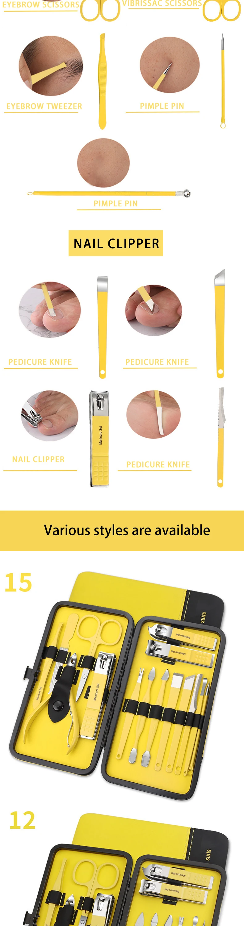 product hot selling 12 piece manicure  pedicure set stainless steel nail clipper tools-5