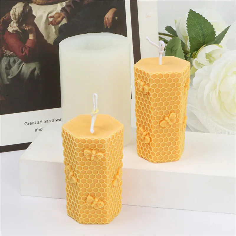 Cylinder Bee Silicone Mold Decorated Resin Molds Beehive