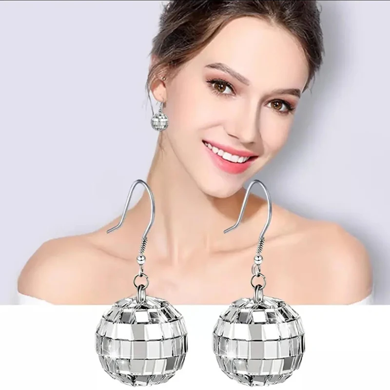 Kigeli 12 Pairs Disco Ball Earrings – 60s 70s Mirror Ball Dangle Earrings, Silver Party Favors For New Year, Festivals & Costume