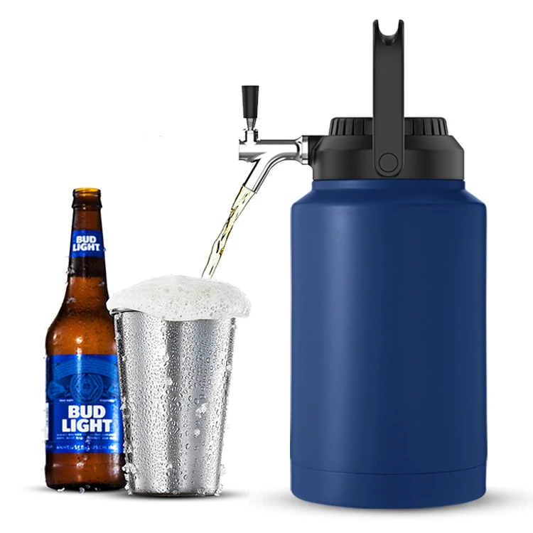 64 унции/128 унции двойная стена 304 вакуумная Изолированная машина для выращивания пива из нержавеющей стали с ручкой Крышка удивительный подарок для любителей пива