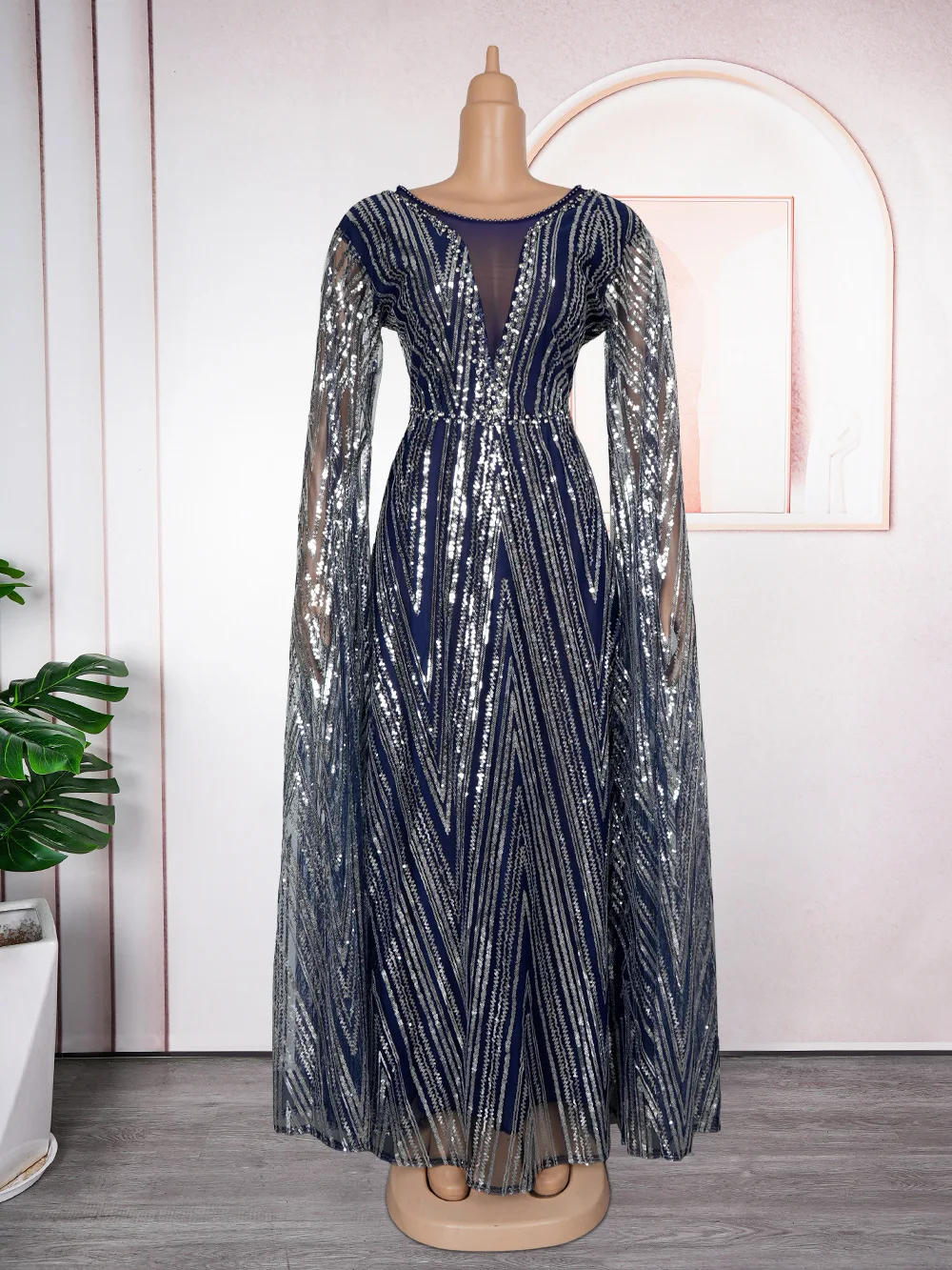 luxury church dresses Luxury Floral Print Evening Dresses for Plus Size Women Satin V-Neck Beaded  Rhinestone Long Sleeve African Church Dress