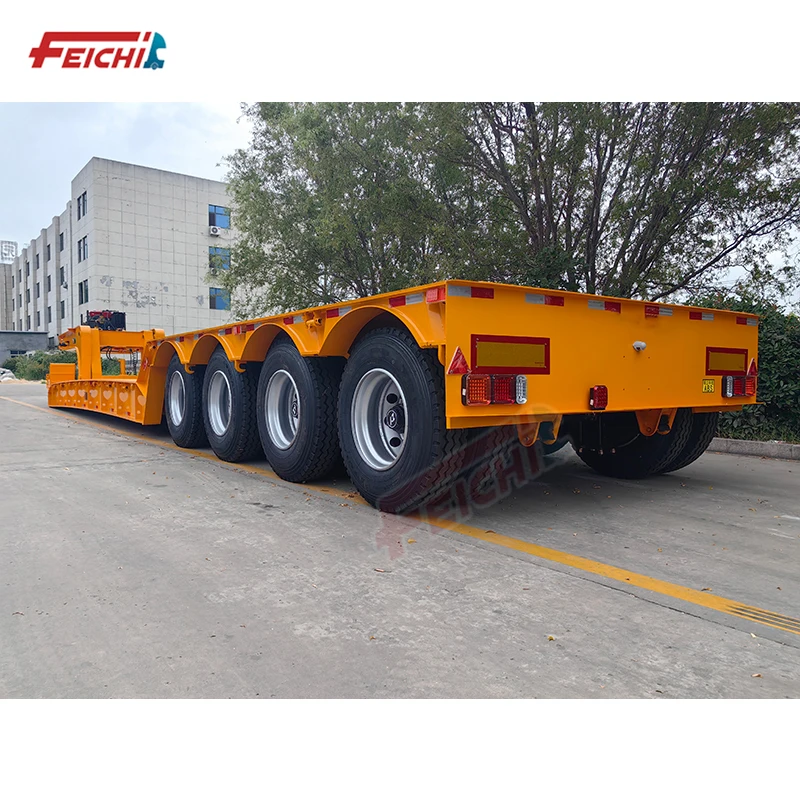 FEICHI 4 Axles 100 Tons Removable Gooseneck Zipper Link Lowbed Semi Trailer Low Flatbed Semi Trailer Export to Saudi Arabia
