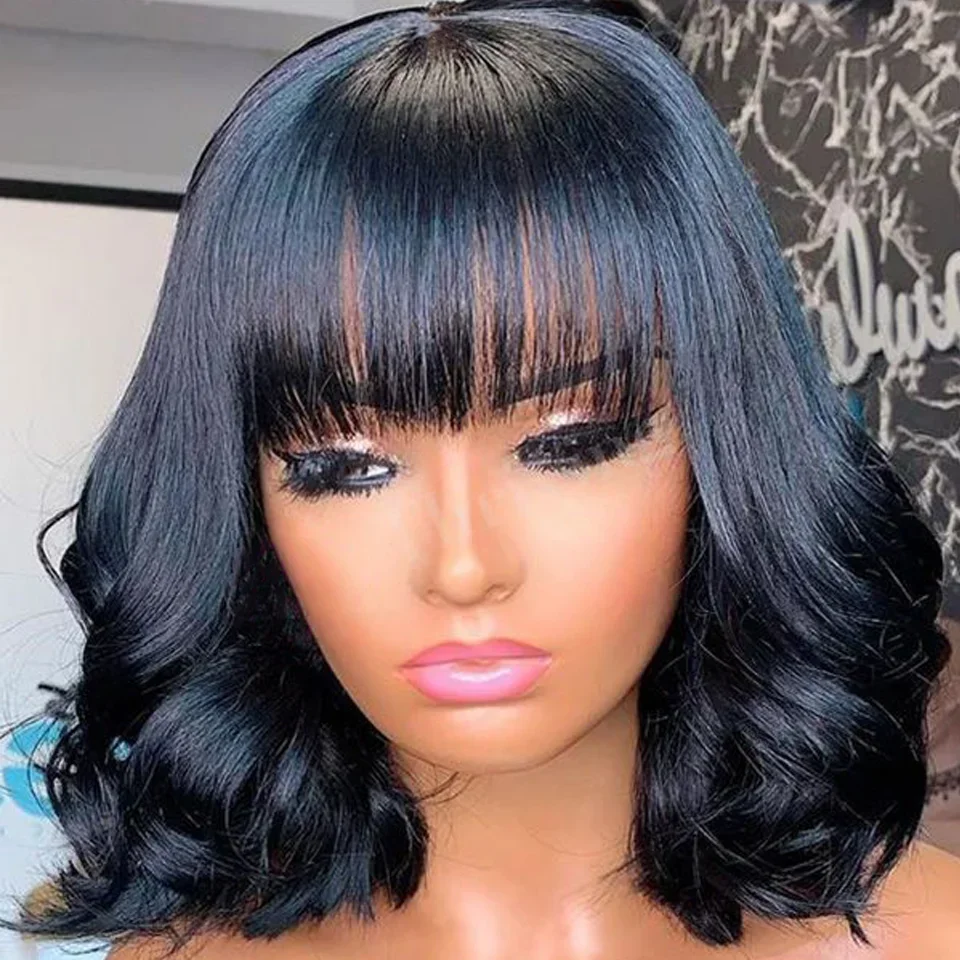 Peluca de pelo humano con flequillo body wave lace t-part negra_voghion.com