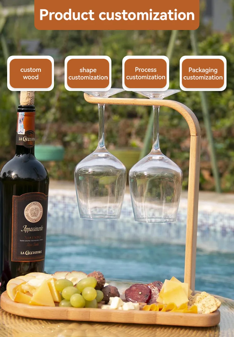 Taotaoju Cutlery Custom Wine Glass Holder Solid Wood Serving Plate Wine