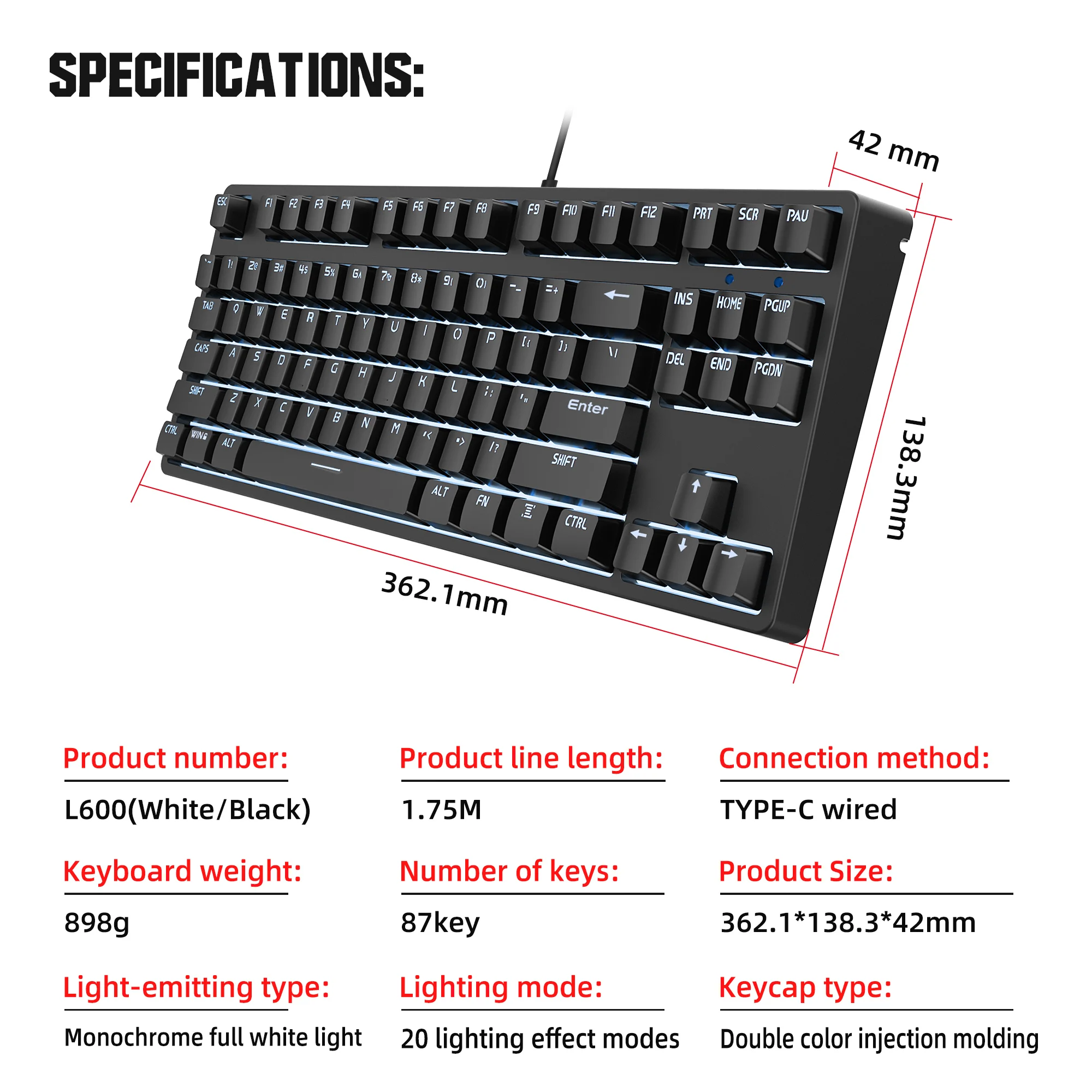 Full Key Hot Swap Gaming Mechanical Keyboard Wired 87 Keys Keyboard ...