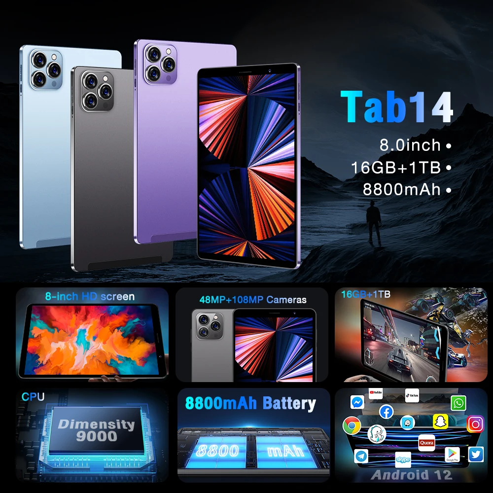 Lx-tab 14 Original Fast Charging Tab14 16gb+1tb 8.0 Inch Android 12 ...