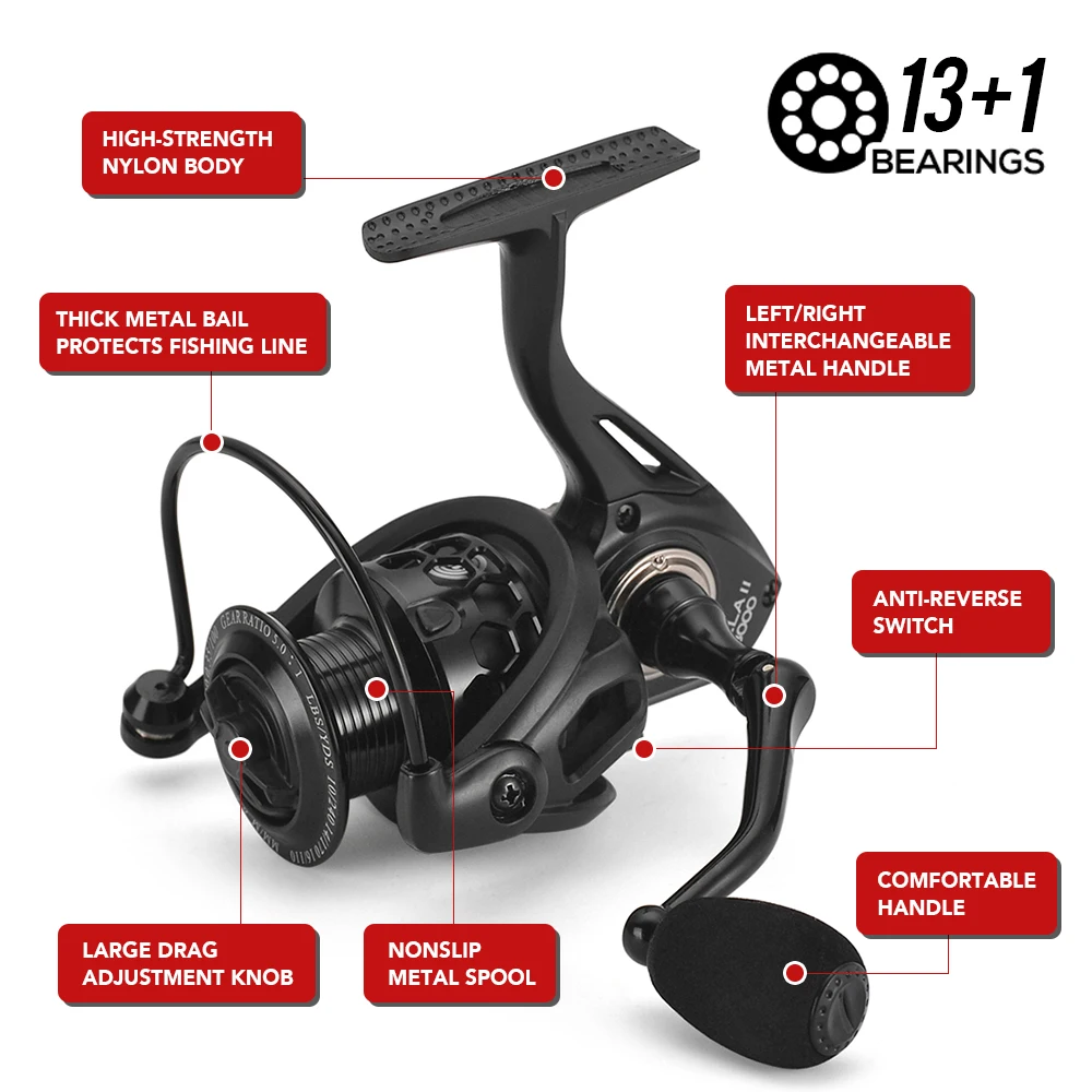 13+1 Ball Bearings Spinning Reel 1000-6000 Series for Carp Fishing