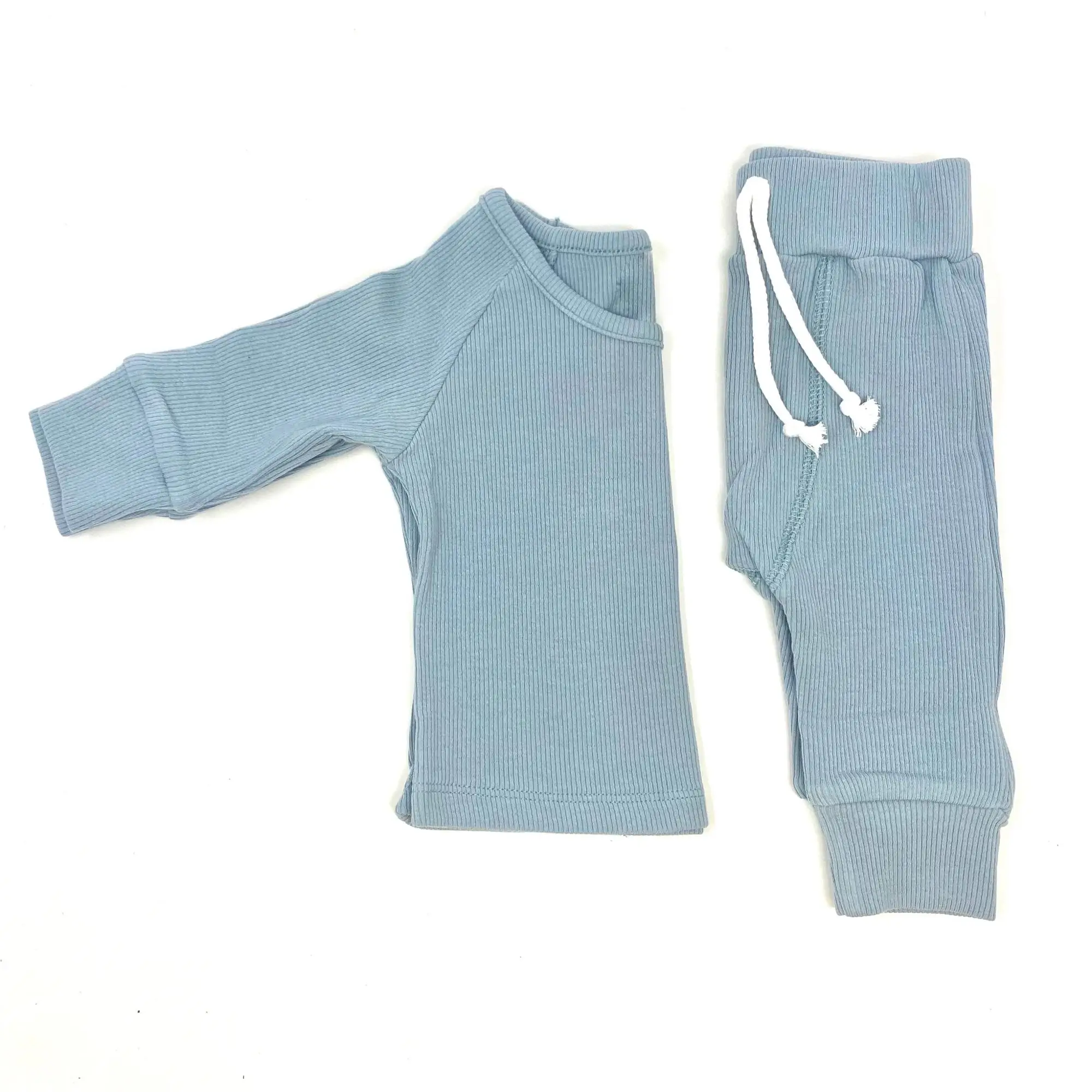 Высококачественный бамбуковый ребристый детский комплект одежды, длинные ребристые джоггеры с длинным рукавом, подходящие наряды с лентой на талии