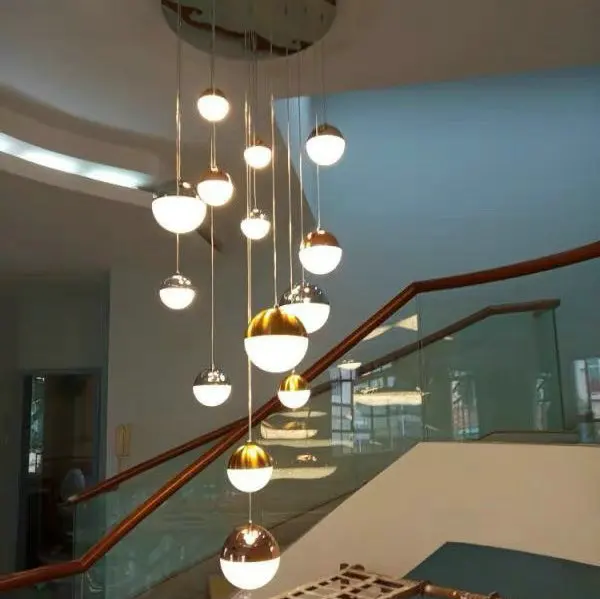 Factory Sales Nordic Luxury Style LED Pendant Lamps Acrylic Crystal Balls Chandelier for Staircase