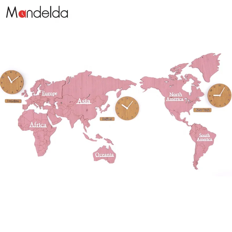 Mandelda Design Large Modern MDF Creative World Map Clocks Modern  Custom Decorative Map Clock for Home Decor