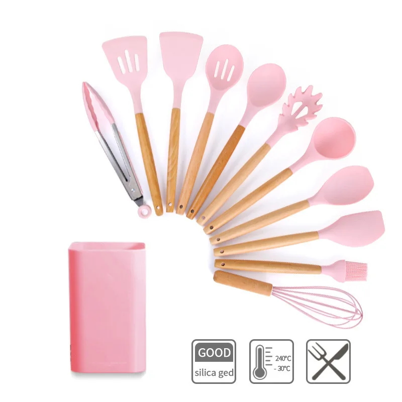 Pink 19PCS Cooking Utensils Set Non-Stick Pan Baking Tools Kitchenware  Slotted Turner Spatula Spoon Food Tongs Kitchen Kit - AliExpress