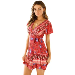 Manufacturers Casual Boho Dress Summer 2023 V Neck Floral Bohemian Dress Women