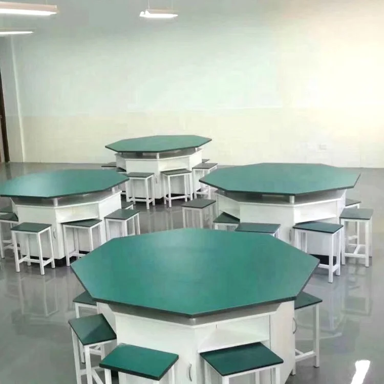 School Science Lab Hexagonal Table Chemical Resistant Work Bench