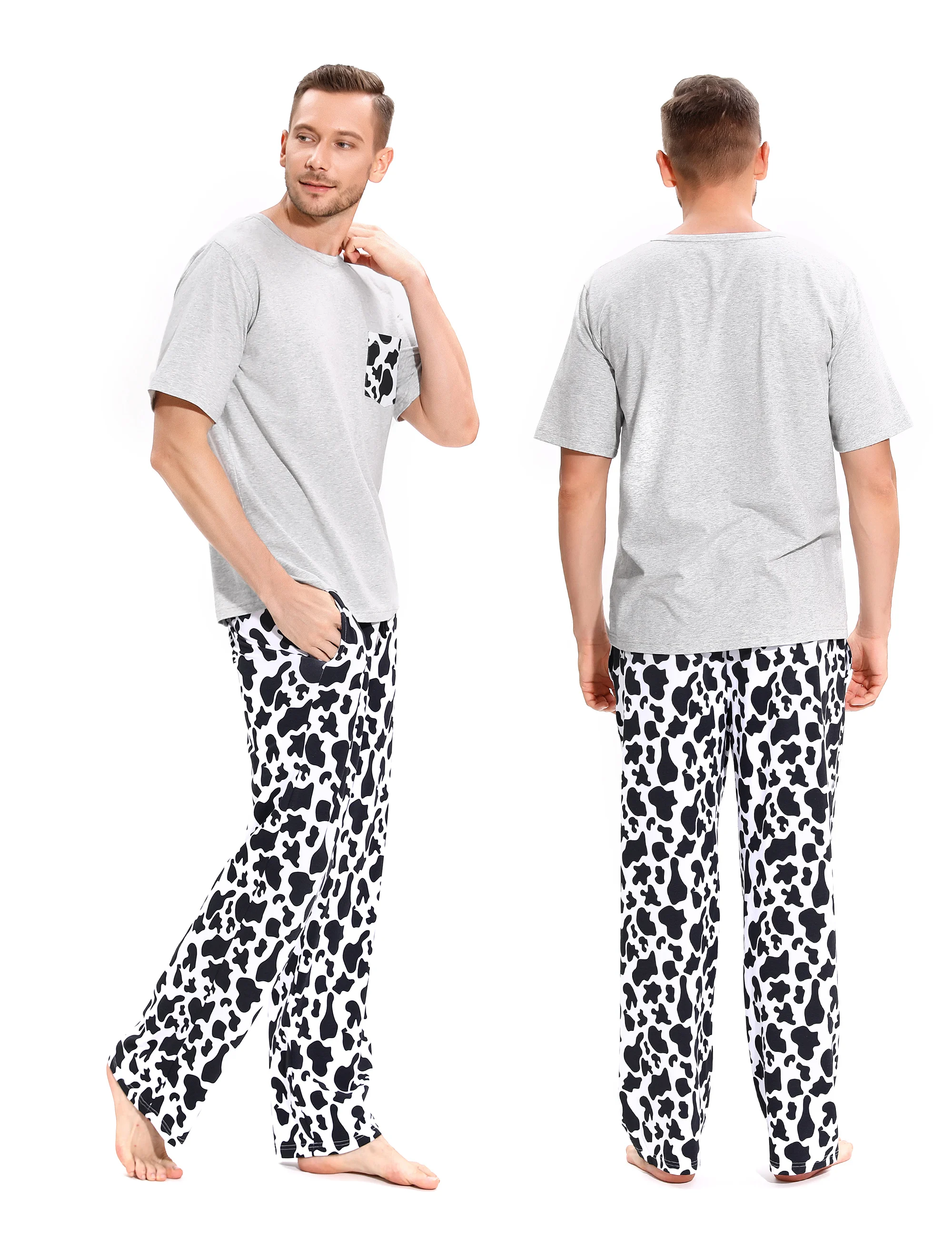 2XL L Mens Sleepwear Warm Pajamas Two-Piece Knitted Night Suit Set