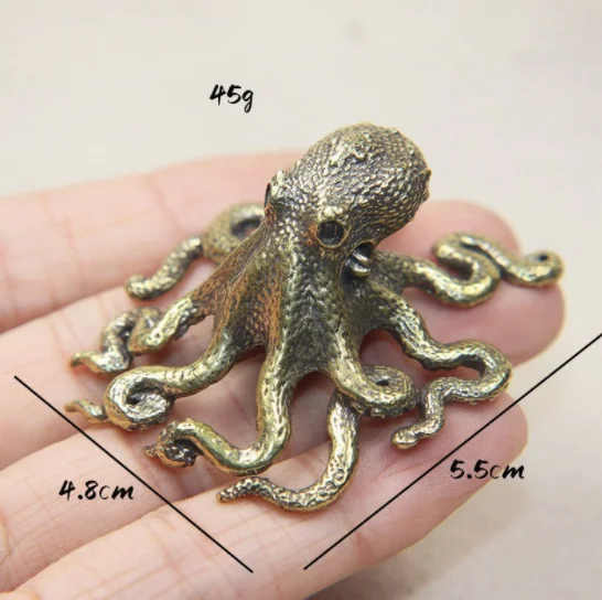 Solid Brass Office Desktop Kitchenware Octopus Bronze Tea Pet Jewelry Arts and Crafts Gifts Handplay Pieces Metal Crafts