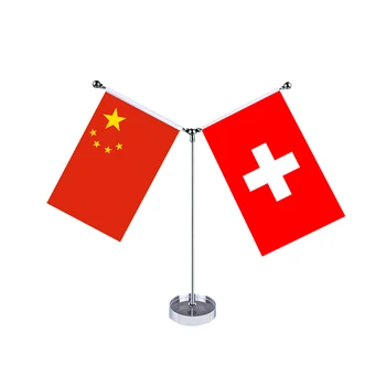 Customized  Switzerland High Quality  Double sided Mini 14*21cm Table Flag Small Table Flag Bright Table Flag