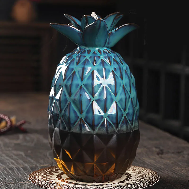 Ywbeyond Home Decoration Ceramic Pineapple Back flow Incense Burner Waterfall Indoor Fragrance Holder
