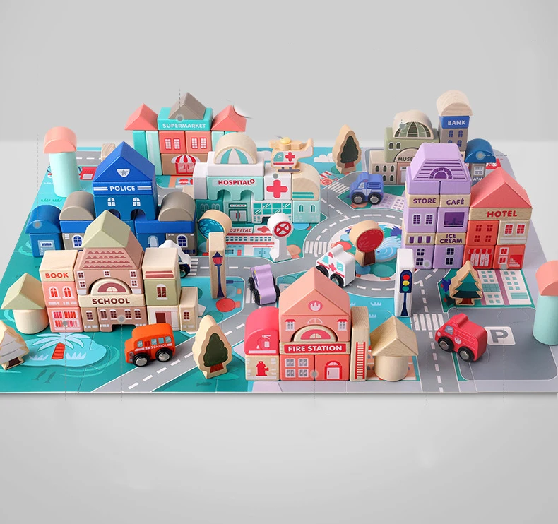 115-piece 3D Wooden Building Blocks Set for Preschool Learning