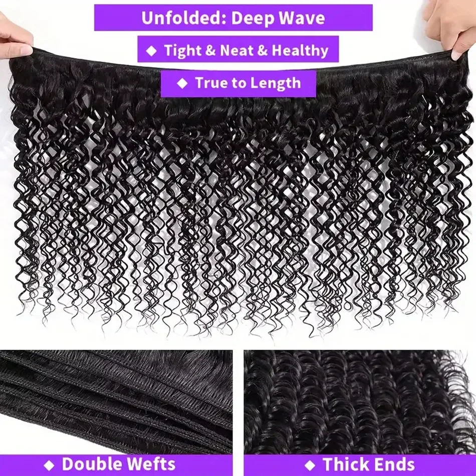 Pacchetti di capelli con onde profonde 100% capelli umani colore naturale brasiliano Remy per le donne_voghion.com