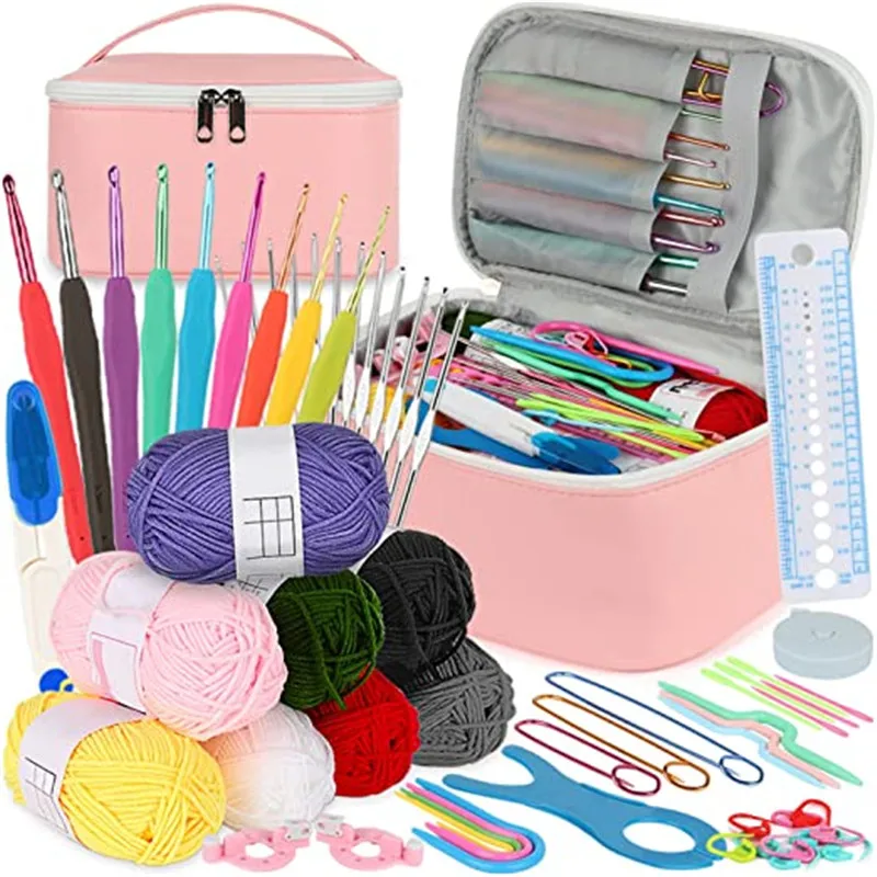 58pcs Crochet Kit Beginners Crochet Set With Crochet Yarn,Portable ...