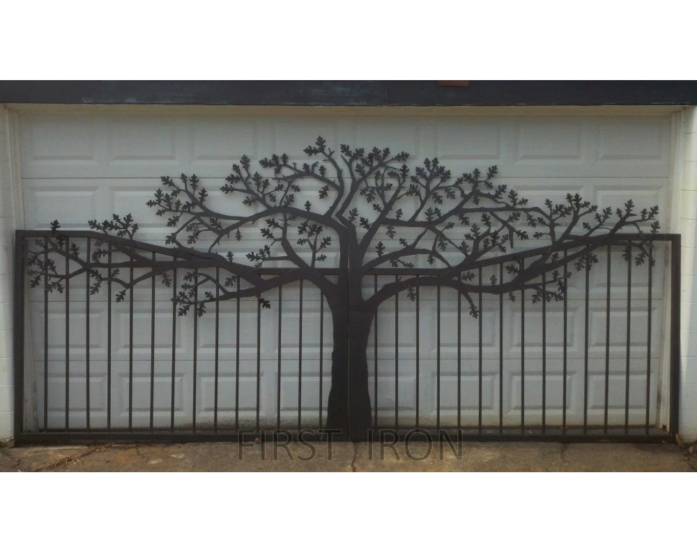 Source Beautiful laser cut oak tree wrought iron gate design on m ...