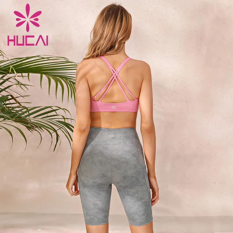 custom 2021 new cross back strappy longline yoga biker shorts and sports bra set wholesale
