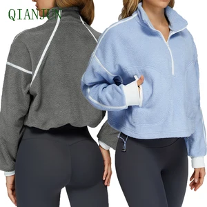 High Quality Half Zipper Windproof Fleece Jacket Outdoor Running Warm Lining Hoodie Coat Casual Soft Plush Lounge Jackets