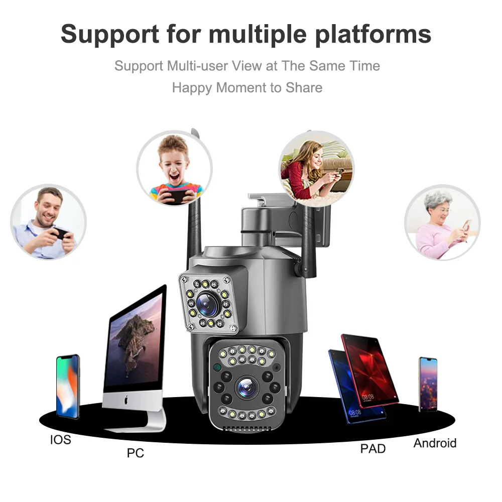 V380Pro Two Lens Ball 1080P HD Outdoor Waterproof WiFi Camera No Blind Spot Suitable Home Remote Monitor Audio Intercom 2Screens