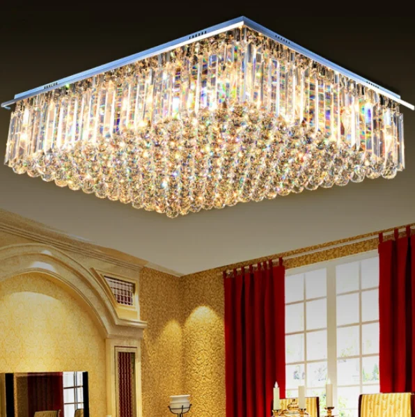 Simig Lighting Modern Luxury LED clear Flush Mount Crystal Chandelier Big square K9 Living Room Lustre Cristal