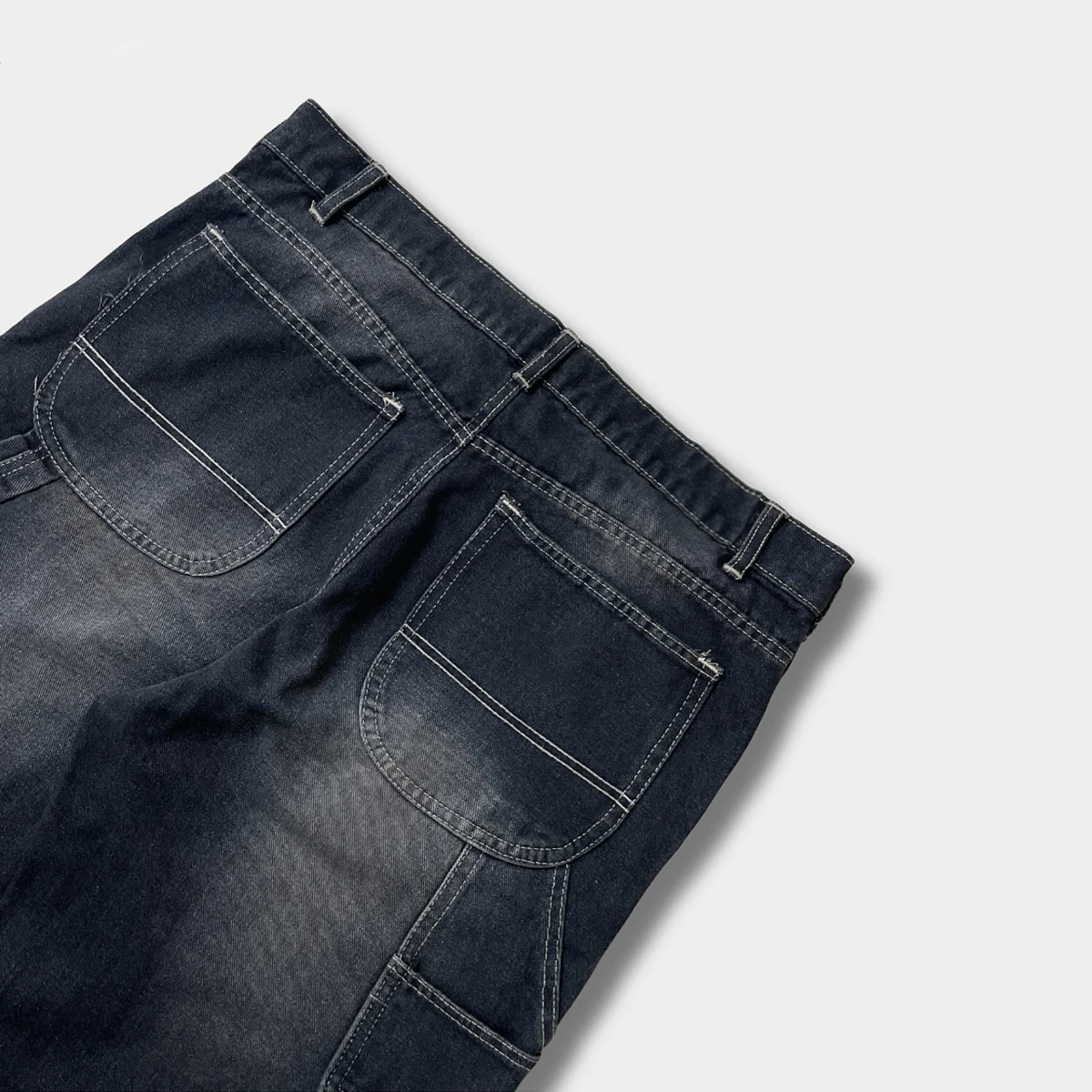 パンツ MUZINE Baggy Fit Doubleknee Denim Pants Y2K Double Knee Carpenter Denim Pants Black Cotton Custom