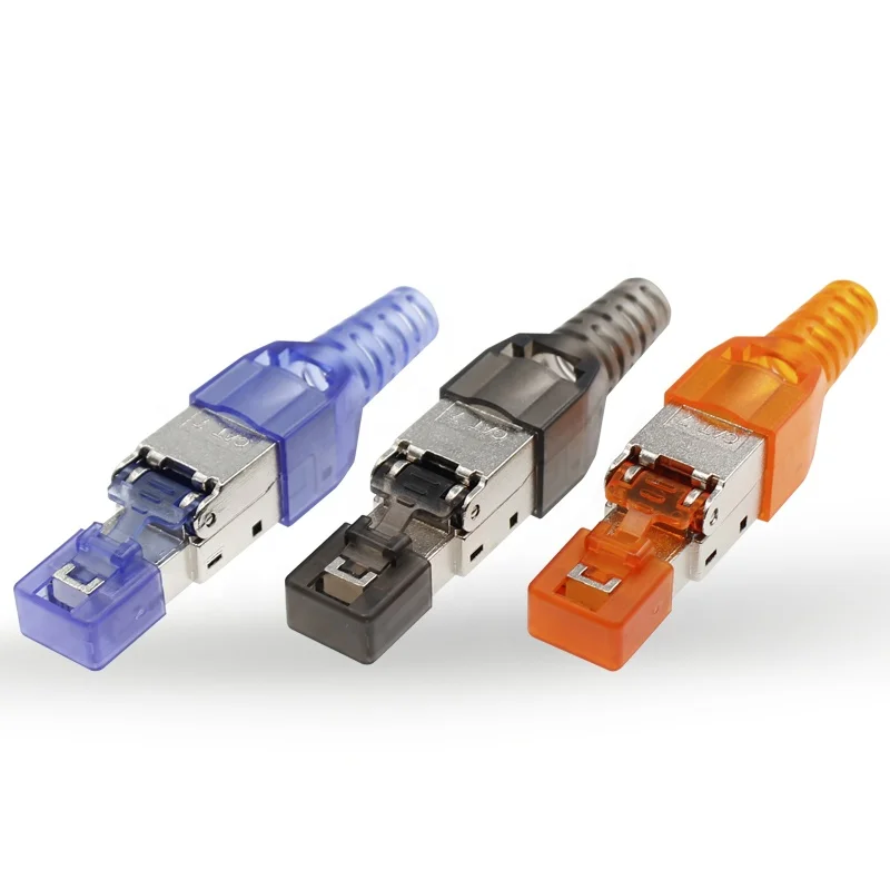 LAN Cable Tool-Free Assembly RJ-45 Connector Modular Plug STP Cat6a Metals Shielding Ethernet Cables