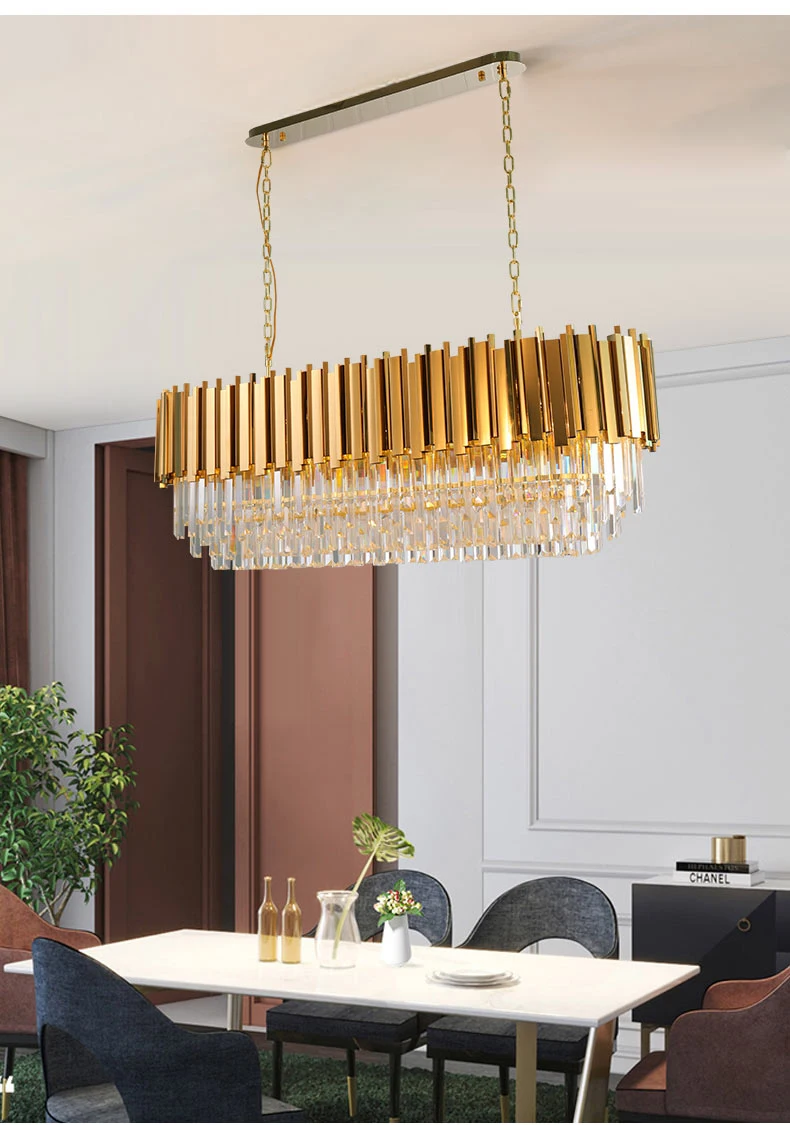 Modern Stainless Steel Light Fixtures Ceiling Luxury Gold Color Crystal 