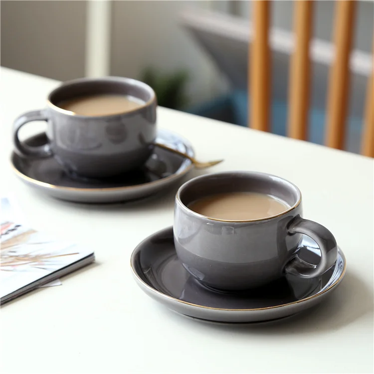 Custom Glazed Ceramic Coffee Cups and Saucers Wholesale