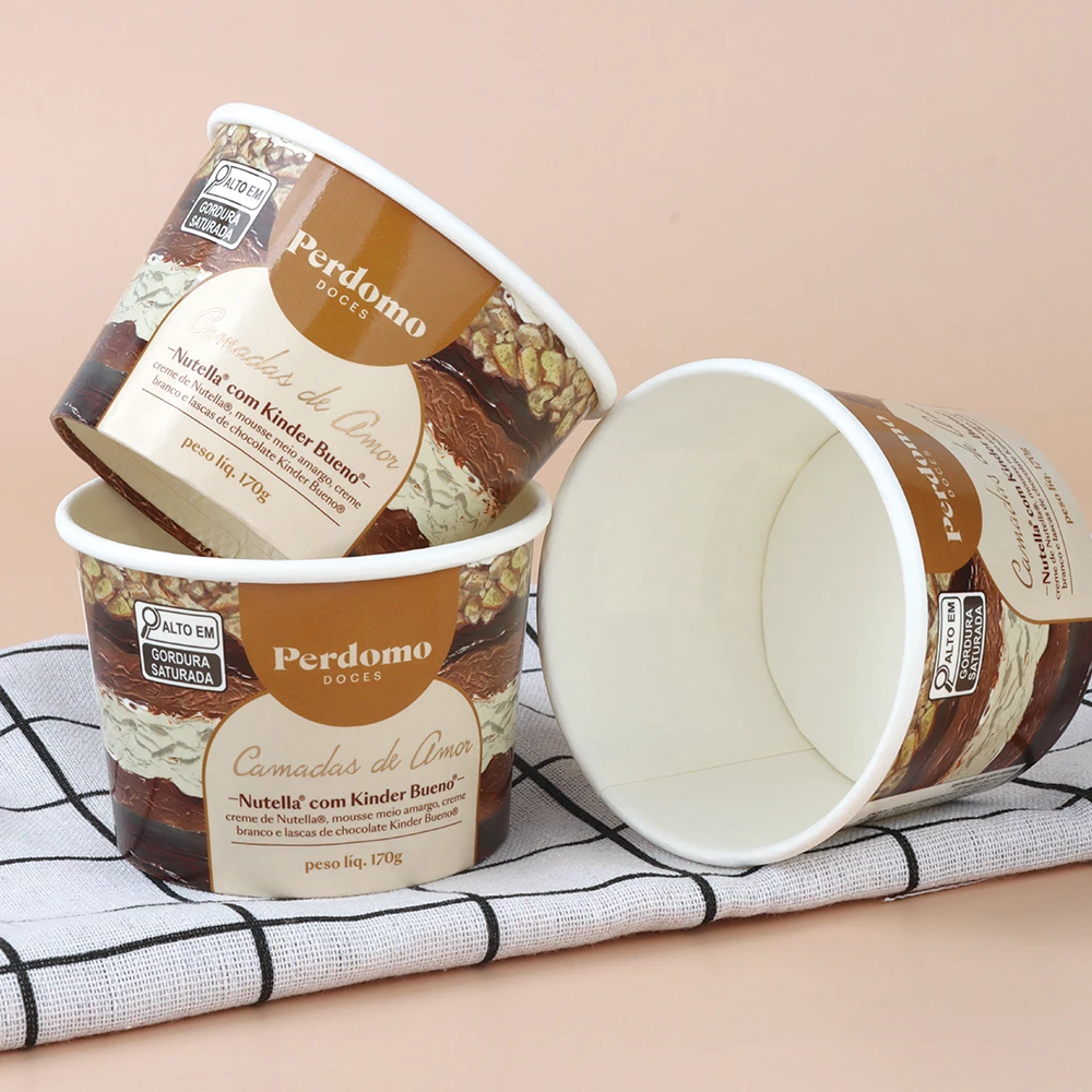 wholesale Custom Disposable Biodegradable 3oz 4oz 6oz 8oz 16oz Paper Ice Cream Cup With Lid And Spoon