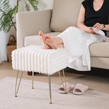 Makeup Stool with 4 Metal Legs for Room Living Room Bedroom Small Ottoman Stool with Storage