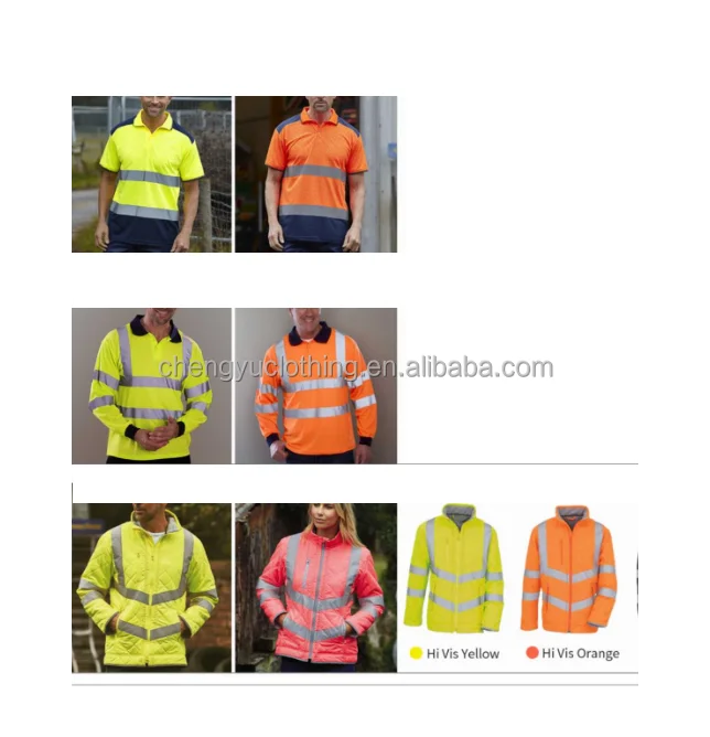 Hi Vis Polo Shirts Long Sleeve T-Shirts Workwear Safety Reflective Tape Construction Tshirts Custom 