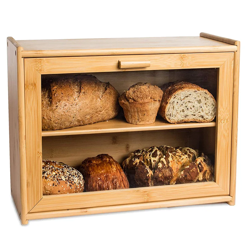 Bambus Brotkasten  Doppelter Stauraum fr frisches Brot, 40x40x25 cm