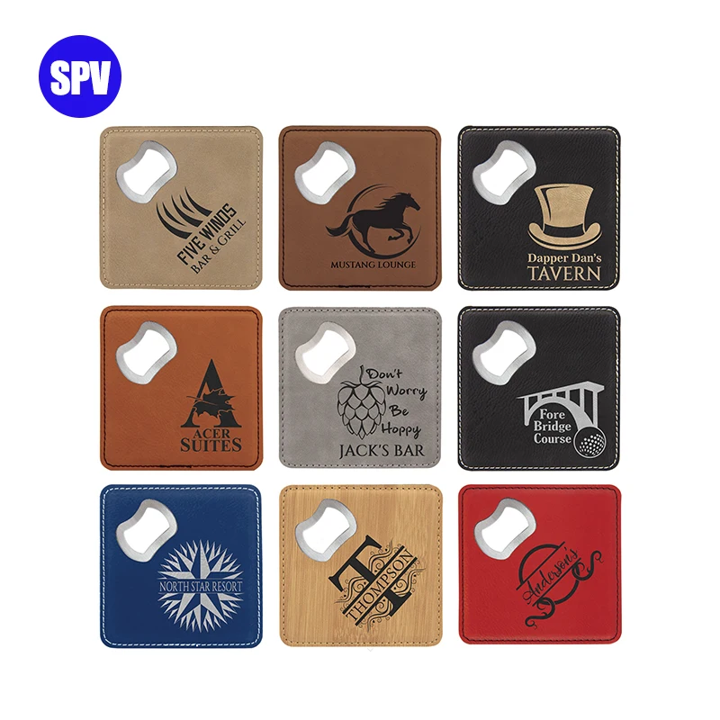 Laserable Leatherette Blanks Bottle Opener Coaster Covered Leather for laser engrave manufacture