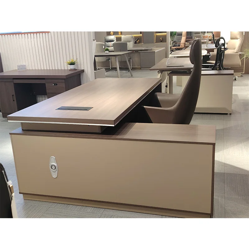 Office L-Shaped Computer Executive Luxury Desks Modern Ceo Manager Work Wooden Boss Table Furniture and Chair Set Customizable image 3