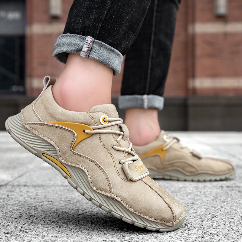 Men's Micro Fiber Leather Casual Shoes Running Sneakers Lightweight Walking Driving Shoes Comfortable Lace-up Leisure Footwear