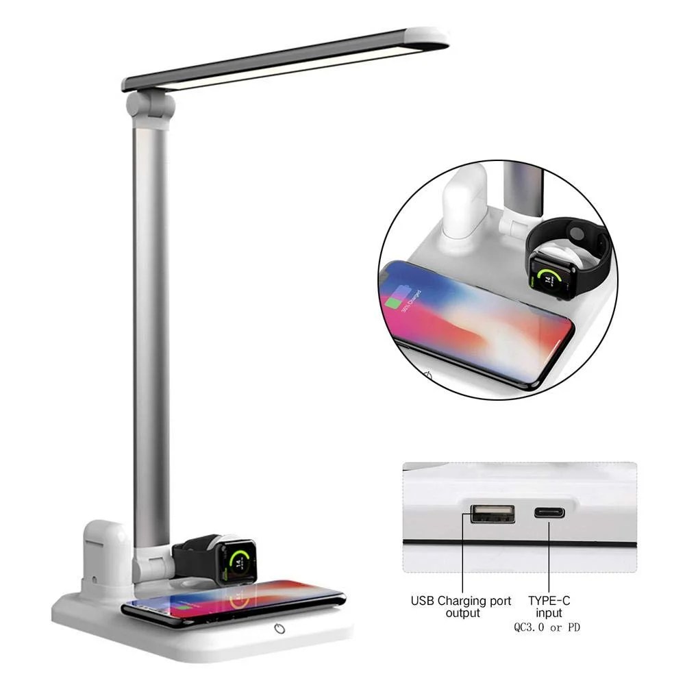 free amazon label service provided full LED Table Lamp 4 in 1 Qi Wireless Charger Multi-Function 10W Table Lamp Eye Table Lamp f